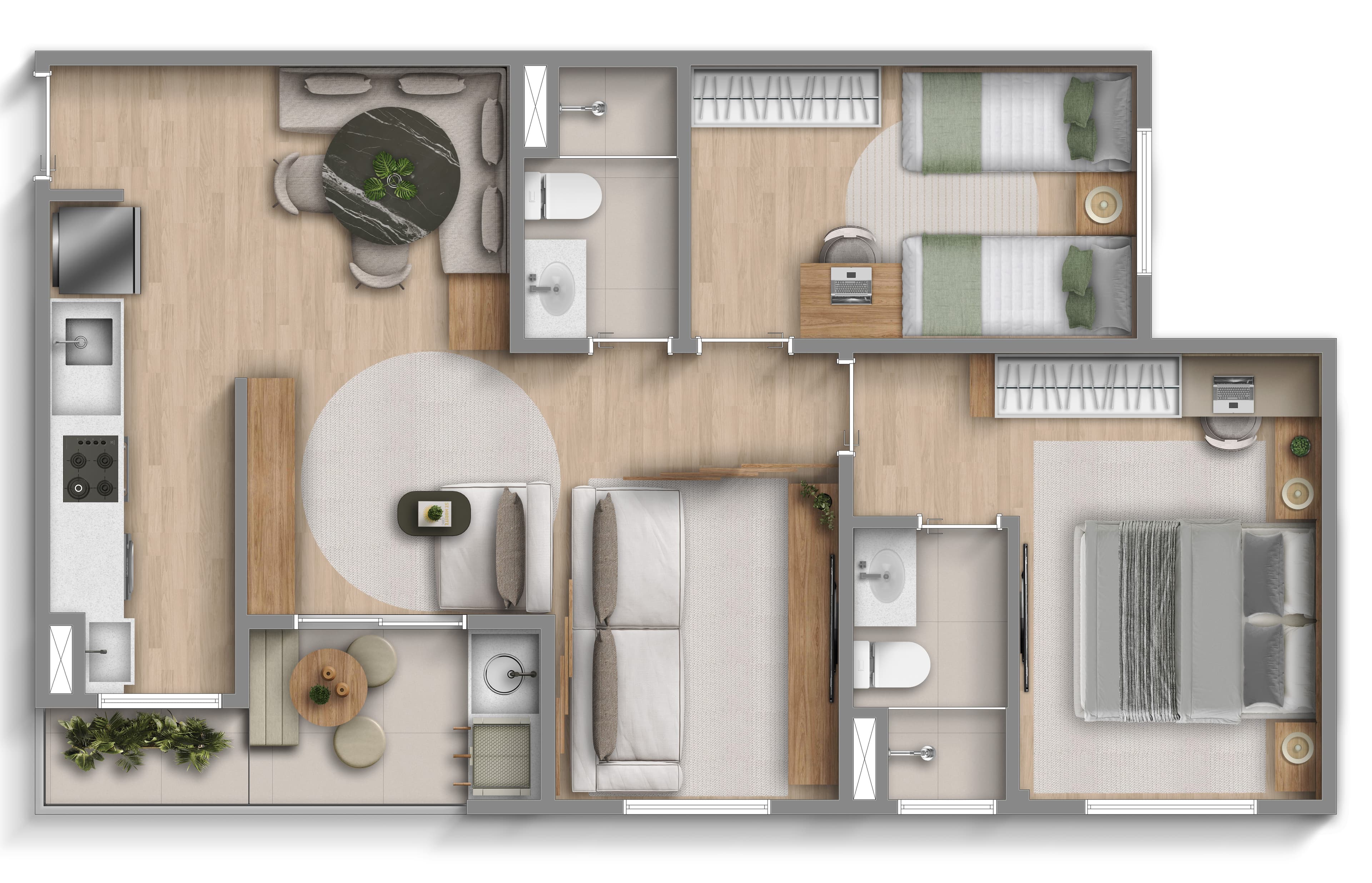 Planta 2 Dorms c/ Suíte